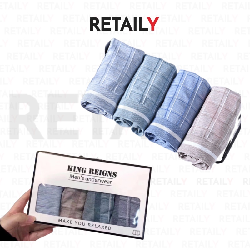 Retaily W242 Boxer pria Celana dalam yang nyaman bernapas high quality CD pria [Set Kotak 4pcs]