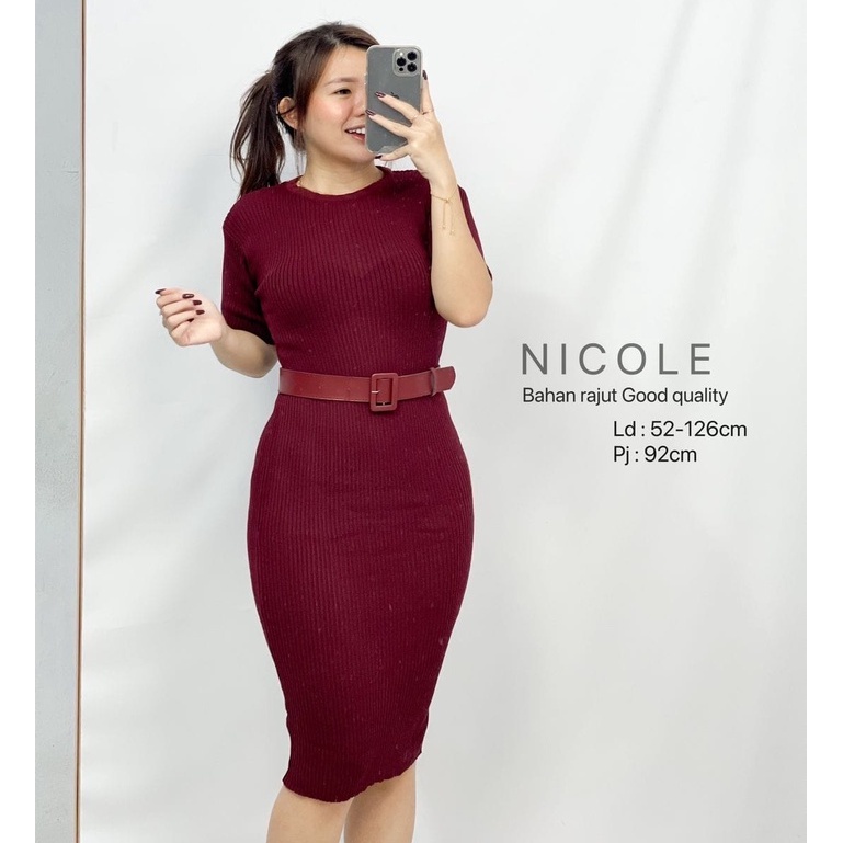 HOPYLOVY - Dress Rajut Wanita Simpel Free Belt Nicole