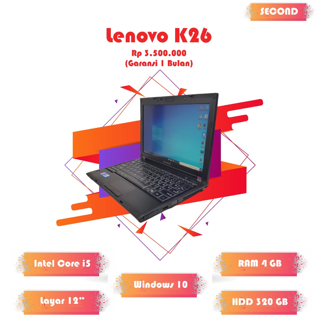 Netbook Lenovo K26 Core i5 RAM 4GB HDD 320GB 12" Windows 10 Siap Pakai