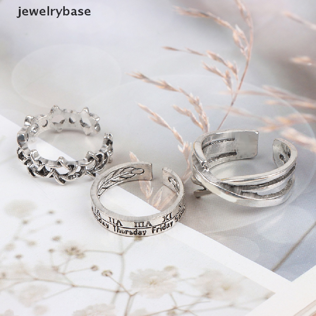 3pcs / set Cincin Model Terbuka Adjustable Desain Hexagram Roman Numeral Gaya Punk Untuk Pasangan