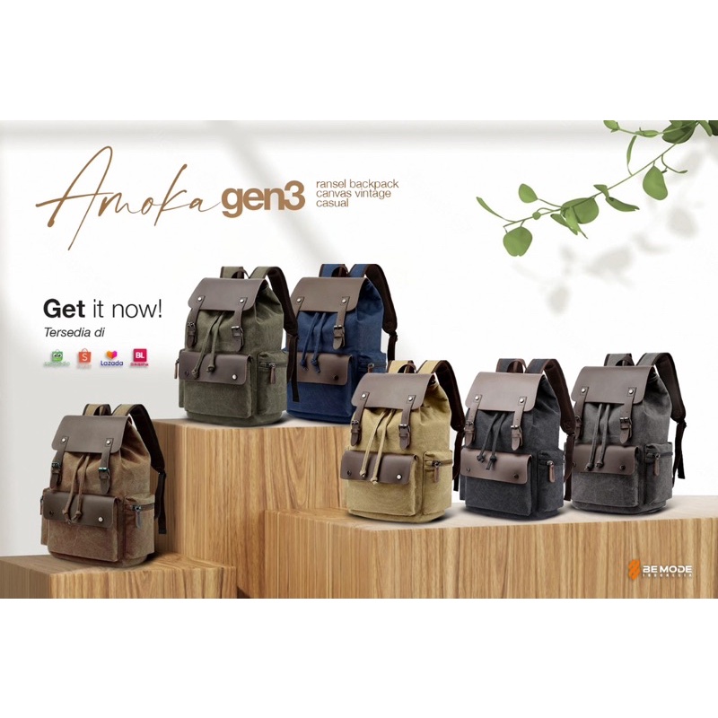 Tas Ransel Backpack Canvas Mix Kulit Vintage Casual - Amoka gen 3 – Langford