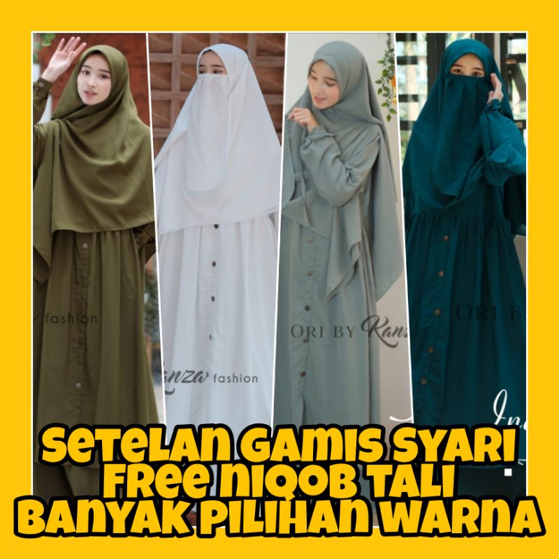 GAMIS PUTIH POLOS SET JILBAB SYARI FREE NIQOB CADAR TALI WANITA MUSLIMAH TERBARU BAHAN ADEM TIDAK NE