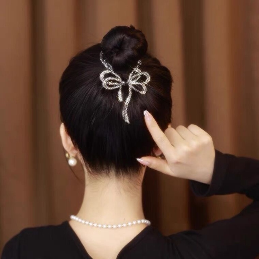 Aksesoris Jepit Rambut Ekor Kuda Bahan Logam Aksen Kristal Berlian Imitasi Ukuran 10cm Gaya Korea Untuk Wanita