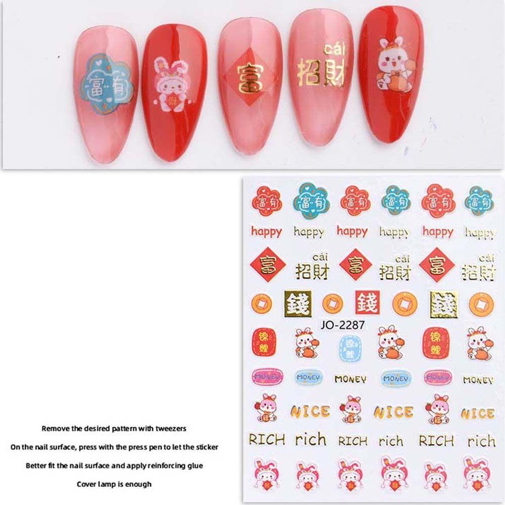 AUGUSTINA Stiker Kuku Imlek Agustina New Year Nail Art Self Adhesive Berkah Kata Kata Mahjong Manicure Aksesoris Karakter Cina Dekorasi Nail Art