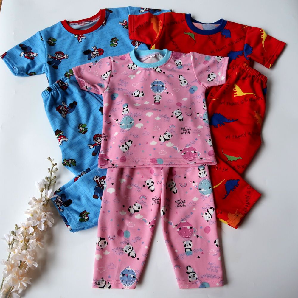 Setelan Anak Perempuan Laki-Laki 2-4 Tahun Motif Printing