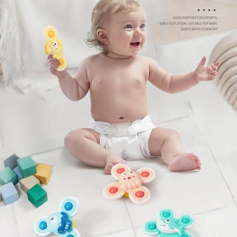 Lanfy Baby Spin Top Bath Toys Edukasi Anak 1set Kartun Montessori Sensory Learning Baby Games Spin Sucker Gyroscope Boy Anak Mandi Sucker Spinner