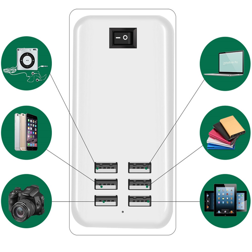 Actual【COD】Charger Adaptor 6port 30W Travel Adaptor Usb Charger 6A Rapid Charging Station Mobile Phone Desktop Travel Hub Connectors Extension Sock