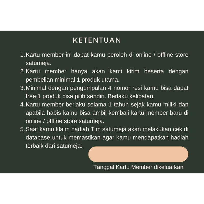 Kartu Member Satumeja Free 1 Produk