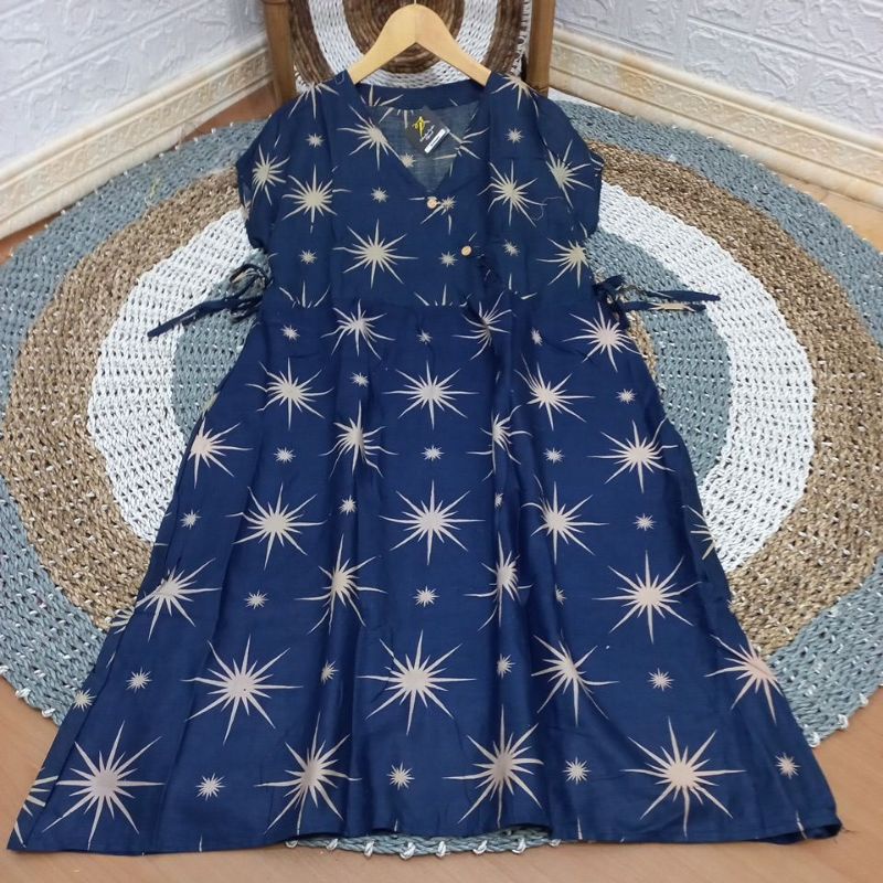 DRESS KIMONO VANESA TERBARU/DRESS MOTIF TERLARIS-Btg biru