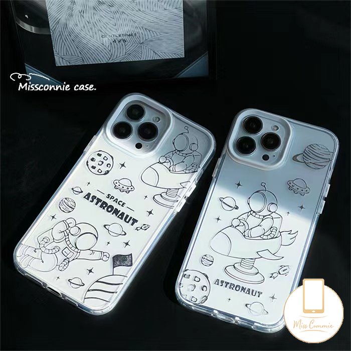 3 in 1 Soft Case Transparan Motif Kartun Astronot Luar Angkasa Untuk IPhone 11 Pro Max 7Plus 8Plus 12 14 13 Pro Max XR 14 Plus 7 8 Plus X XS Max SE 2020