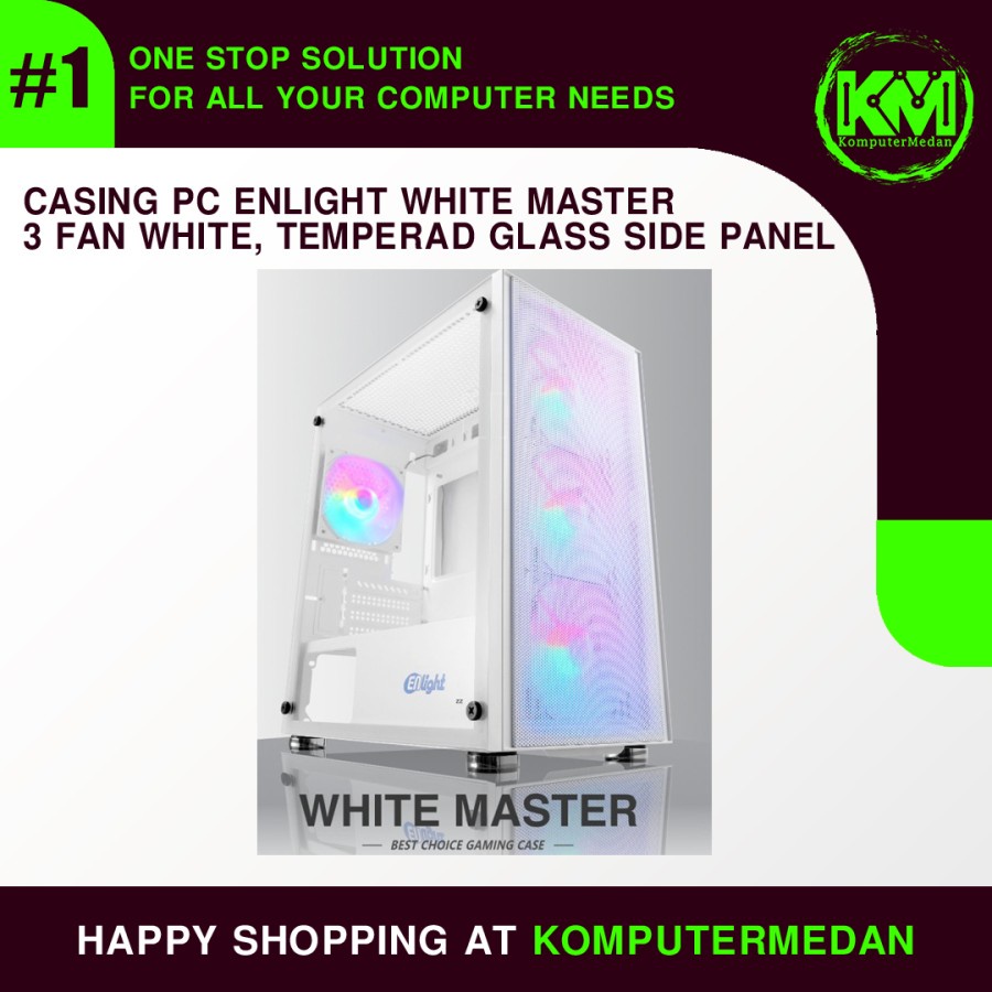 Jual Casing PC ENLIGHT WHITE MASTER - 3 Fan white, Temperad glass side ...