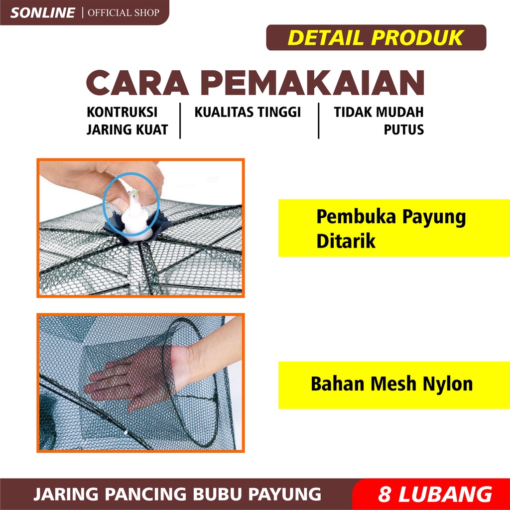 SONLINE Payung Bubu 8 Lubang Jaring Jebakan Perangkap Udang ikan Kepiting Model Payung 8 Lubang