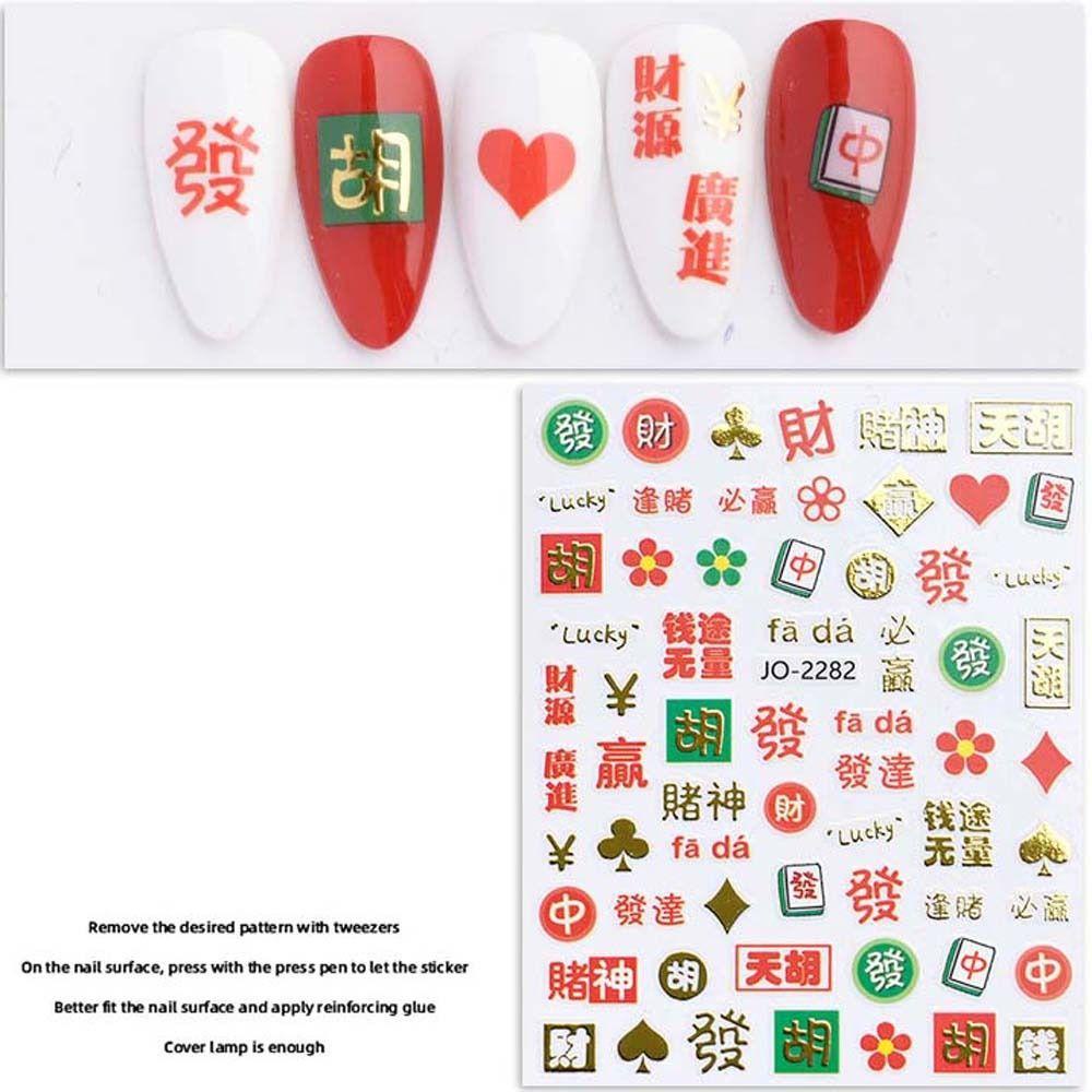 AUGUSTINA Stiker Kuku Imlek Agustina New Year Nail Art Self Adhesive Berkah Kata Kata Mahjong Manicure Aksesoris Karakter Cina Dekorasi Nail Art