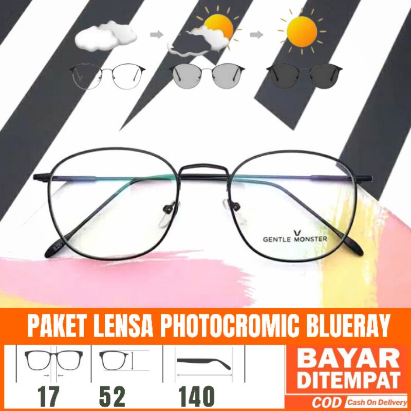 Paket Kacamata 8261 Lensa Antiradiasi Photocromic Blueray