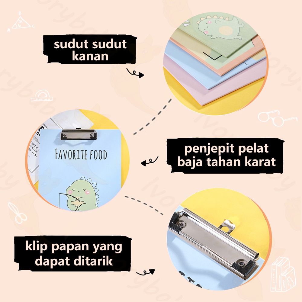 Ivorybaby Papan Jalan A4 Papan ujian Alas ujian Kartun Clip board lucu papan clipboard