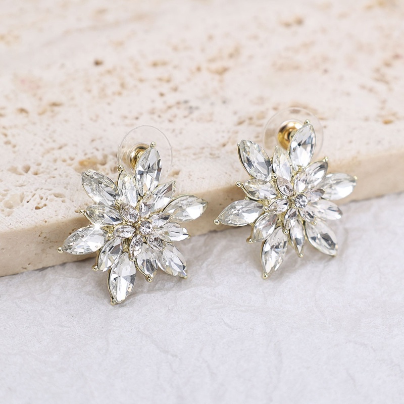 Korea Berlian Imitasi Elegan Geometris Pesta Pernikahan Anting S925 Perak Jarum Telinga Stud Bunga Matahari Anting Snowflake Earrings Vintage