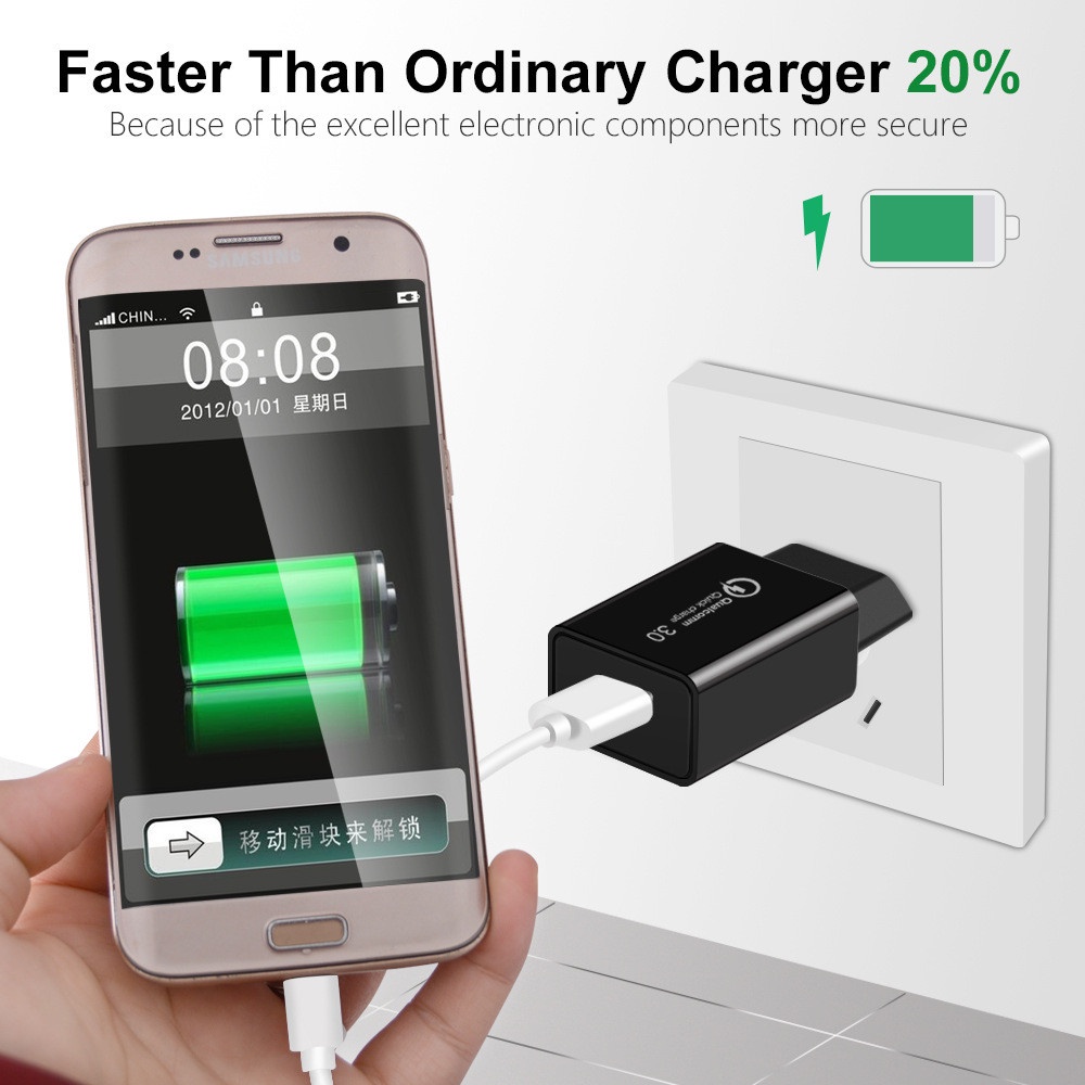Adapter Charger Dinding USB QC3.0 18W 3A Fast Charging Untuk Android / iOS