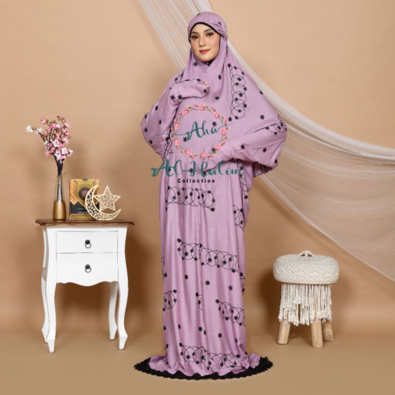 Mukena terusan dewasa najma rayon jumbo premium ful Bodir renda ziper mewah