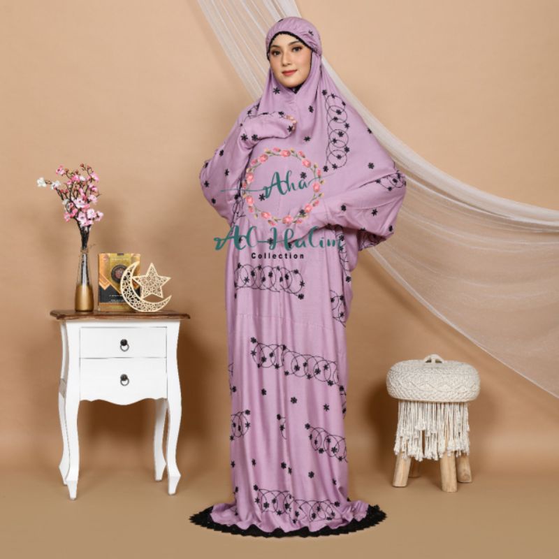 Mukena terusan dewasa najma rayon jumbo premium ful Bodir renda ziper mewah