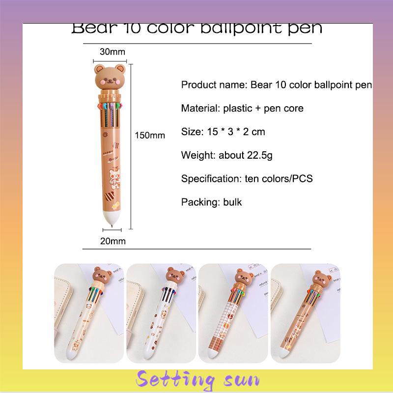 1pc Pulpen Mekanik 10 Warna Warni Rectractable Pen Color Motif Kartun Lucu Bear Grid Kotak Aesthetic Bolpoin Alat Tulis Sekolah TN