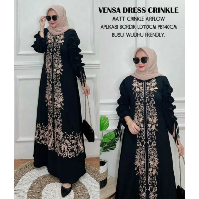 Cod Vensa dress/gamis bordir/gamis crinkle polos