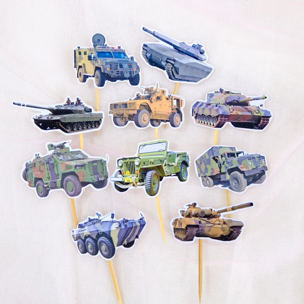 Cupcake Topper Birthday Hiasan Kue Cupcake Ulang Tahun MOBIL TANK Tentara Army