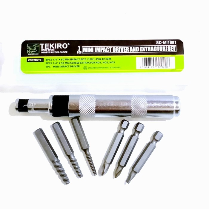[READY] Tekiro Mini Impact Driver And Extractor Set 7 Pcs /Obeng Ketok Mini / Perlengkapan Rumah Tan