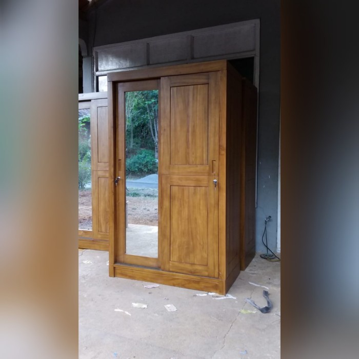 Lemari Pakaian Anak Minimalis 2 Pintu Kayu Jati Tipe Sleding Geser