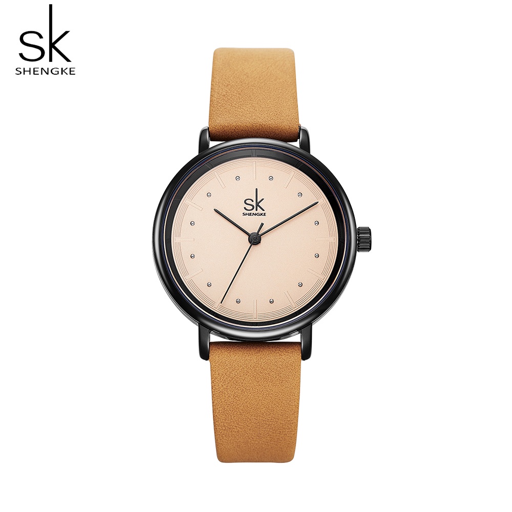 SHENGKE Jam Tangan Wanita Vintage Leather Strap Quartz Movement Water Resist K8005