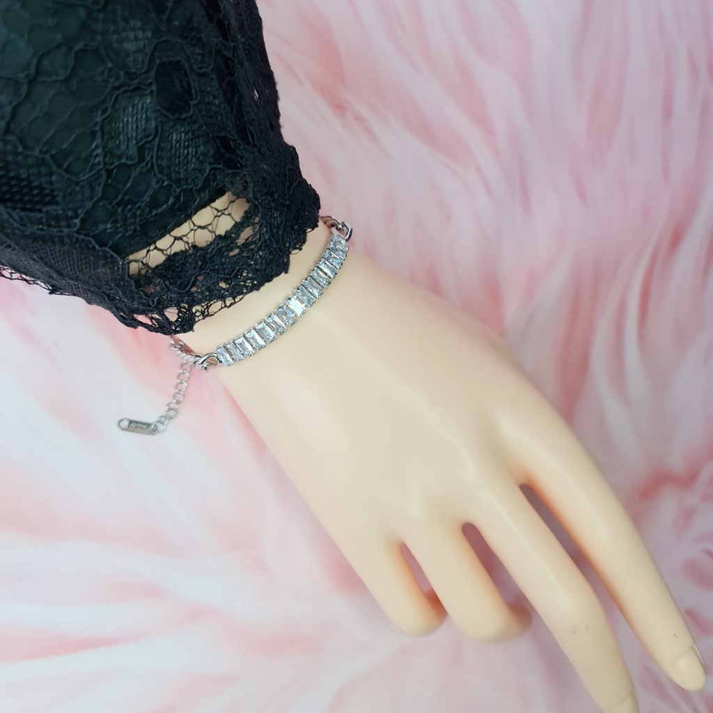 gelang tangan titanium wanita model sisik naga zicron silver