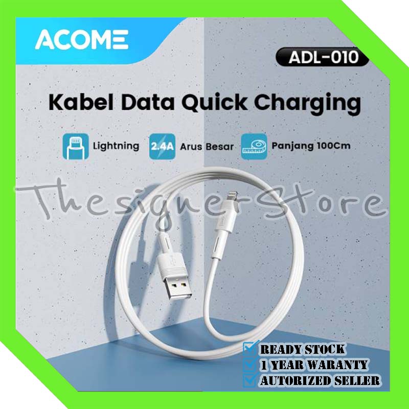 Acome ADL010 Data Cable Lightning Fast Charging 2.4A 100cm - Garansi Resmi 1 Tahun