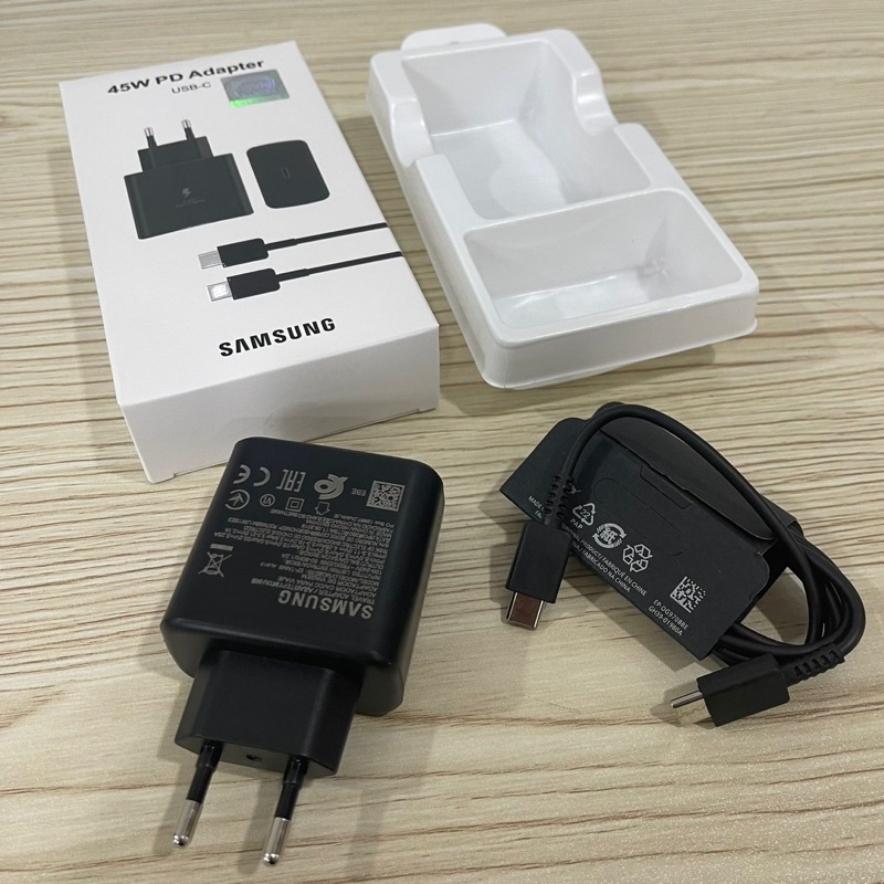 charger real ic 45w superfast charging smasung galaxy smartphone Type C To C kotak panjang 1:1 original batok berat Promo Sen