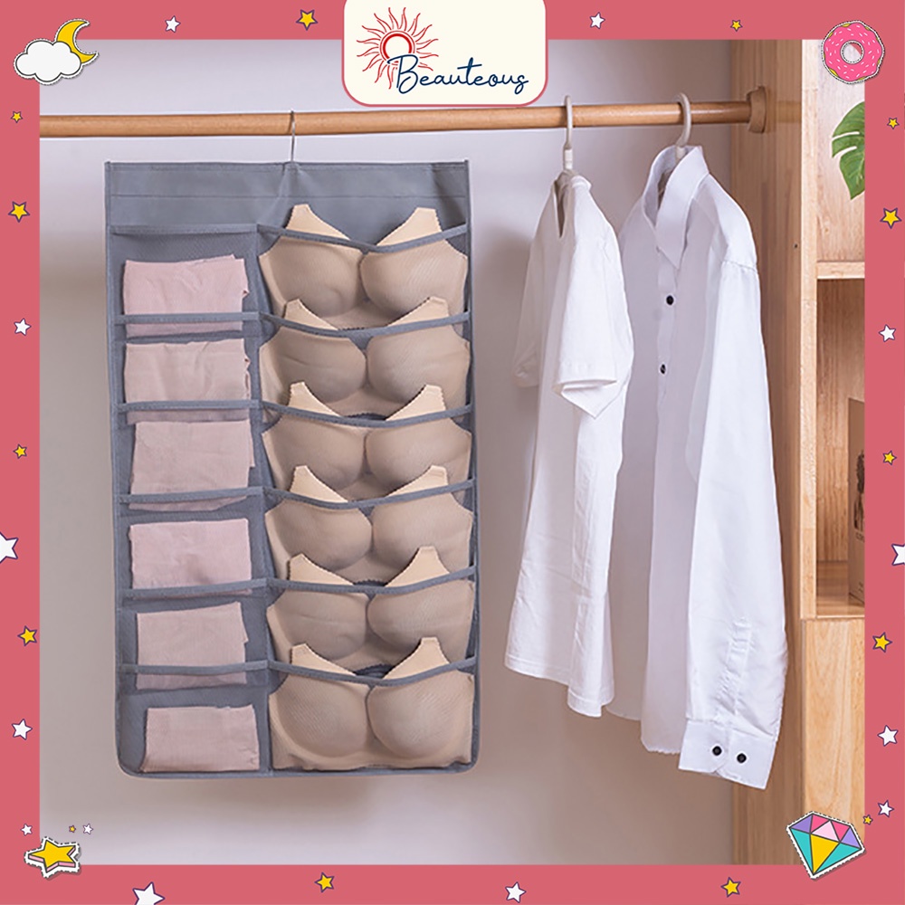 Gantungan Tempat Penyimpanan Pouch Organizer Jilbab Kaos Kaki Pakaian Dalam Bra