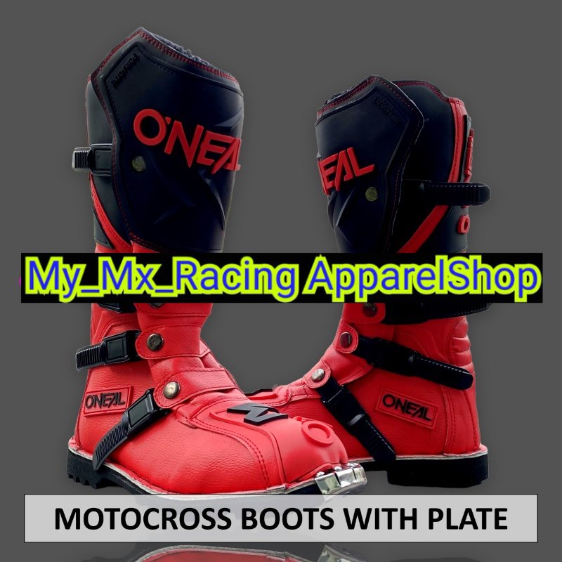 Sepatu MX Boots Oneal with Iron Protector - Sepatu Trail - Sepatu Motocross - Sepatu Enduro - Sepatu Adventure - Black in Red terlaris