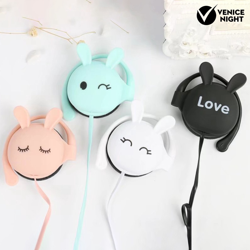 (VNEP) (Berkabel) Earphone Lovely Rabbit ABS Headphone Universal dengan Mikrofon untuk Gaming