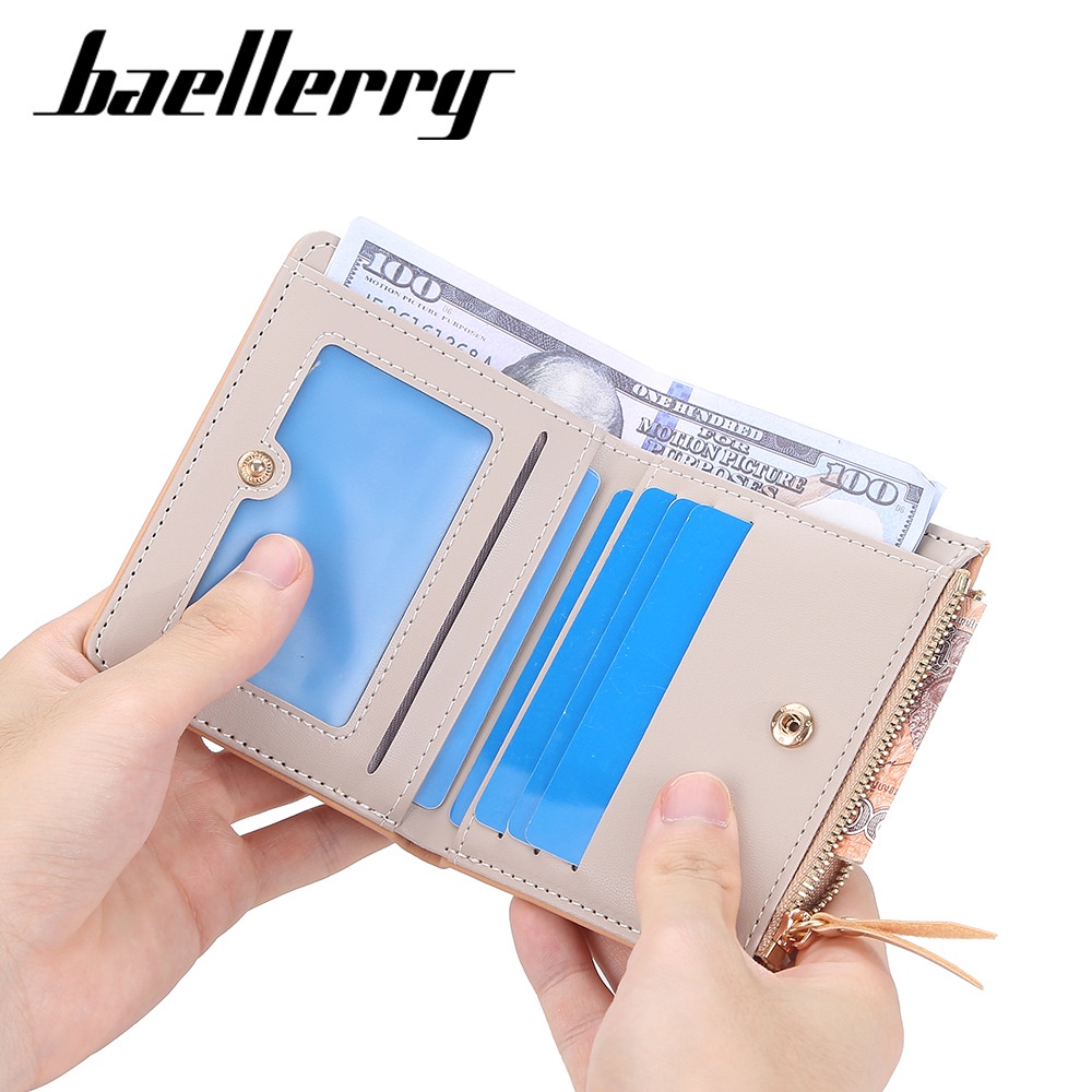 DOMPET LIPAT WANITA KEKINIAN KECIL BAELLERRY FASHION KOREA CEWEK ORIGINAL KULIT APRICOT UNITA WA613C3 IMPORT MINI SLOT KARTU RESLETING UANG KOIN REMAJA BATAM MURAH SIMPLE LUCU