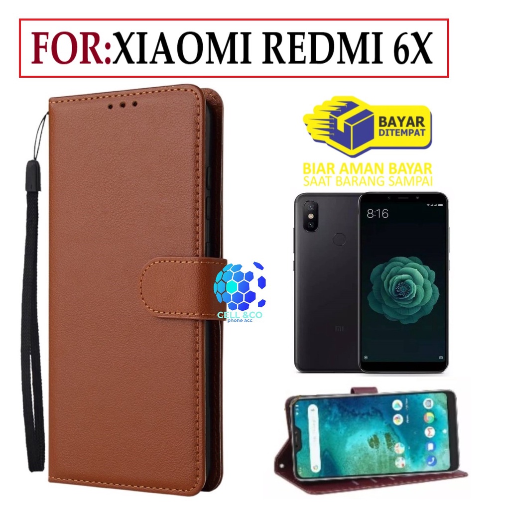 FLIP COVER XIAOMI REDMI 6X LEATHER WALLET PREMIUM FLIP CASE BUKA TUTUP KESING HP CASING FLIP CASE WALLET XIAOMI REDMI 6X
