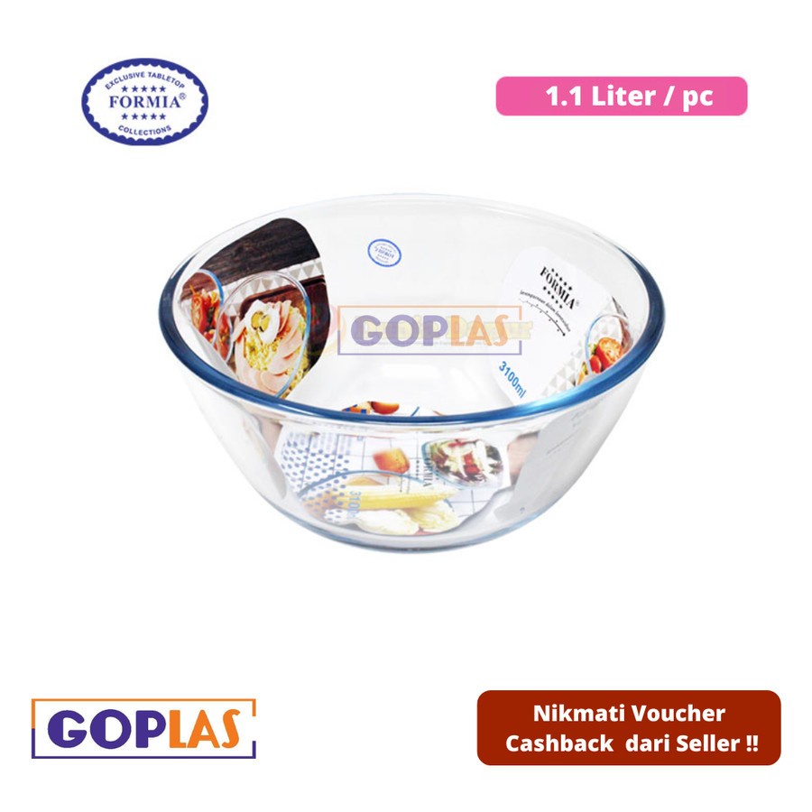 Mangkok / Wadah Saji Kaca Bulat 1100ml Merk Formia - Bake & Serve Bowl