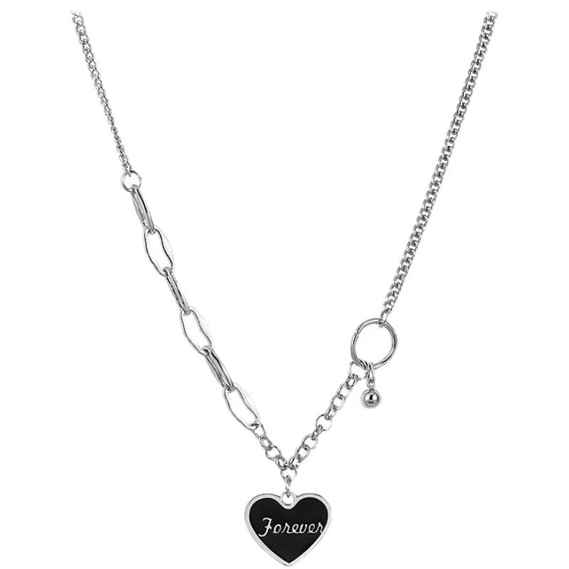 Kalung Titanium Black Love Silver Korea Fashion Elegant Style