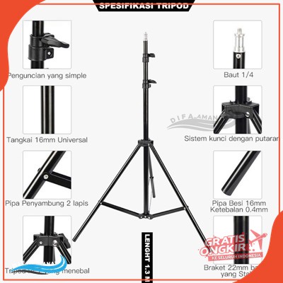 TRIPOD BESI PANJANG bahan besi kuat tripod 3113 untuk kamera atau dudukan hp free clip u