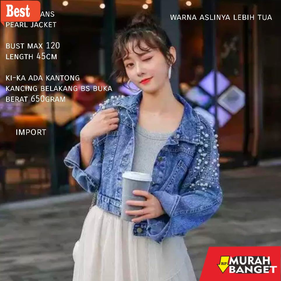 jaket hijaber Melisa Jaket Jeans Pearl Mutiara Wanita IMPORT TM 2019