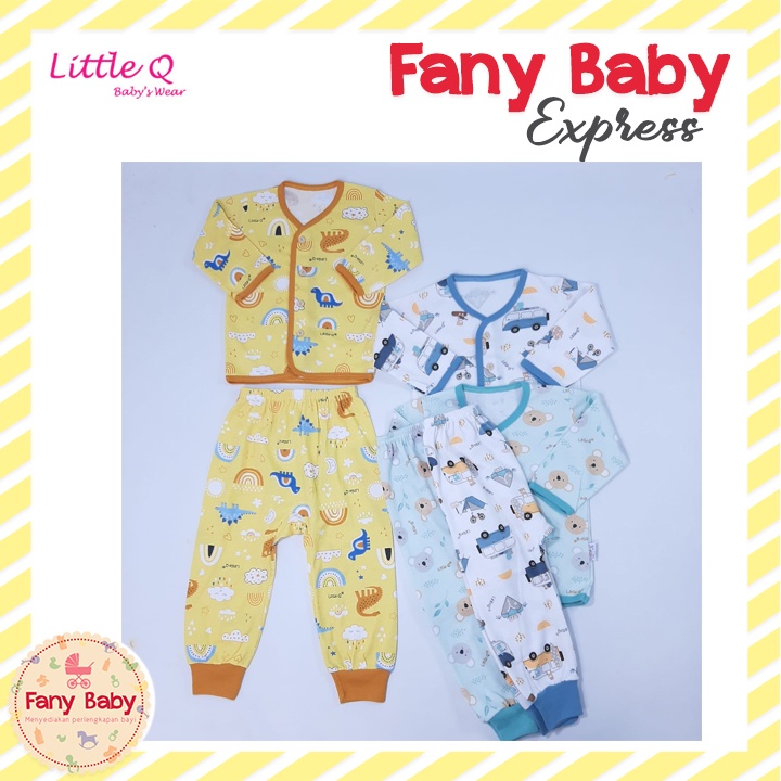 LITTLE QUEEN SETELAN LENGAN KANCING DEPAN MOTIF BOY RANDOM ISI 3 PCS