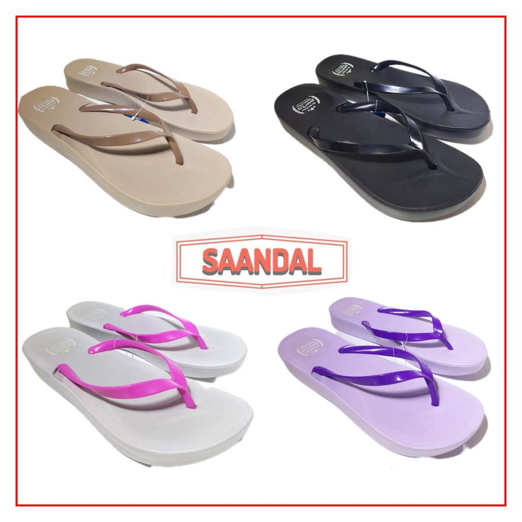 Sandal Jepit Wedges Wanita Warna Polos Porto 3030 Anti Air, Anti Licin