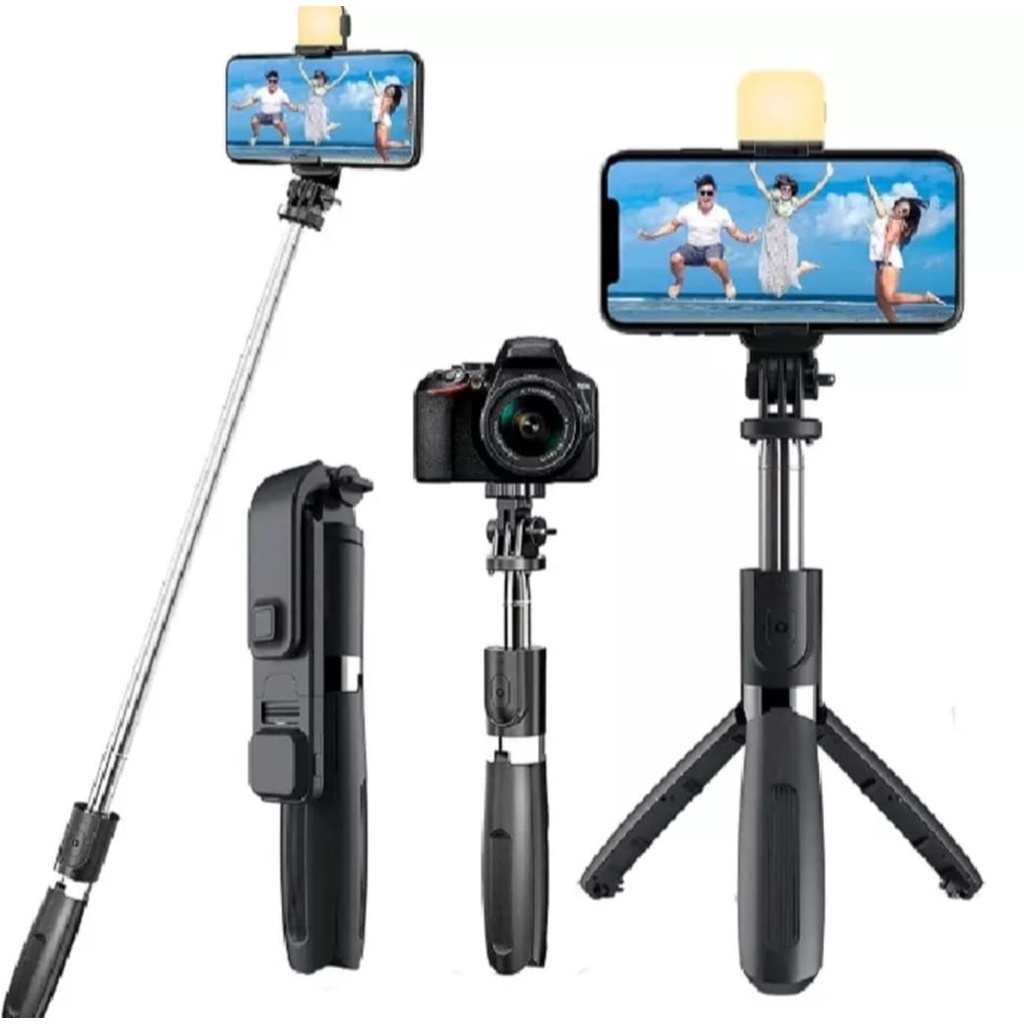 Tripod Tongsis R1s-LED 3IN1 Bluetooth Wireless With Remote Control Selfie Stick 360-Tripod Selfie Stick Standing Wireless Support Ios Android Dudukan GoPro-Tongsis Nirkabel Monopod Tripot R1S LED