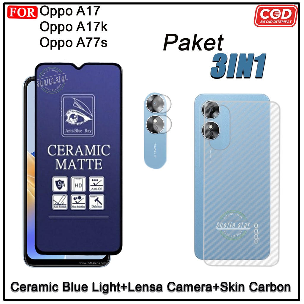 PROMO PAKET 3IN1 Tempered Glass Ceramic Privacy Matte Oppo A17 Oppo A17k Oppo A16 Oppo A15 Oppo A15s Oppo A77s A54 Anti Spy Full Cover