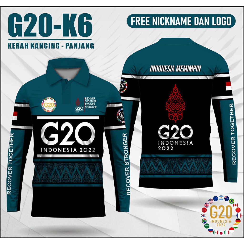 Kaos kerah Jersey G20 Baju Indonesia memimpin 2022 Recover Together Recover Stronger lengan panjang