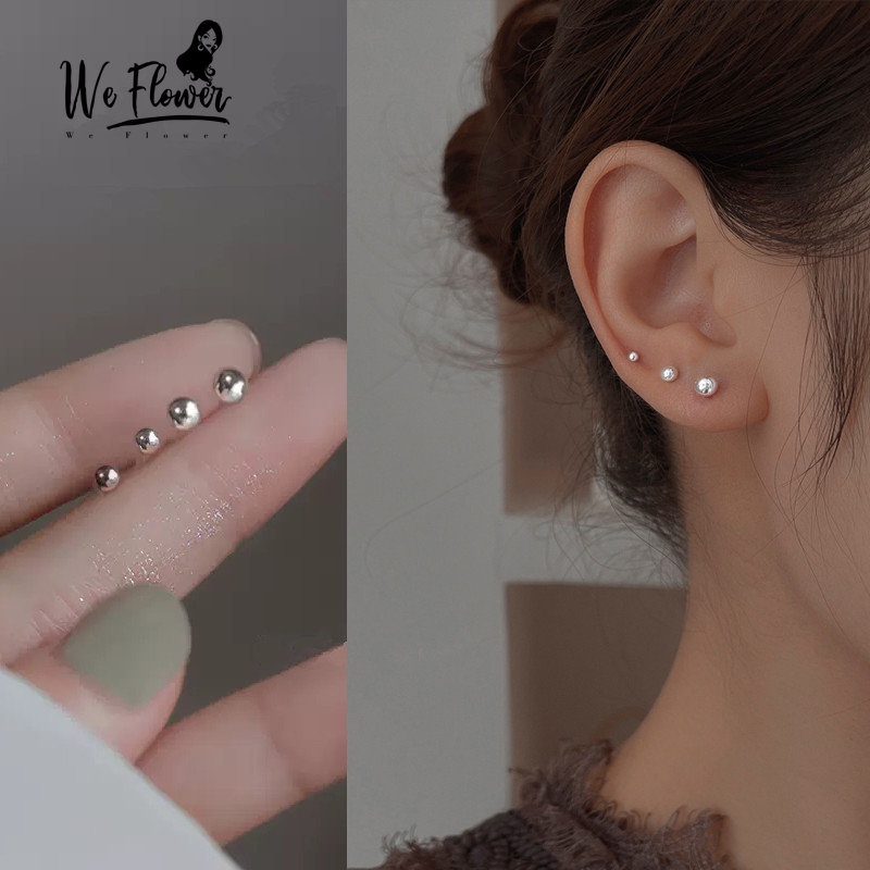 We Flower Anting Stud S925 Silver Bentuk Bola Bunga Kecil Gaya Minimalis Hypoallergenic Untuk Wanita