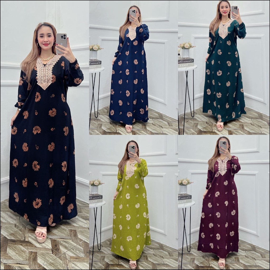 Baju Daster  Gamis Long Dress Longdress Arab Arabian  Renda Dubai Dubay  Zema Lengan Panjang LD 110 