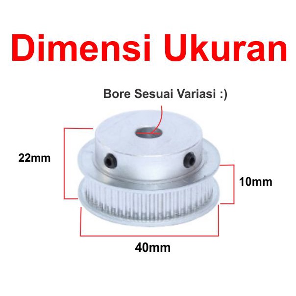 [HAEBOT] HTD3M Pulley Pully Timing CNC BF 40T W10 Bore 6.35 8 10 12 mm 3D Printer Lebar 10mm Puley Printer Aluminium Pitch 3mm Silver Bor