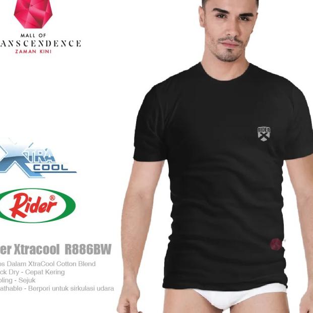 Kaos Dalam Xtracool Pria T-Shirt - Round Neck - RIDER R886BP BW - 3 pc - Putih, XXL